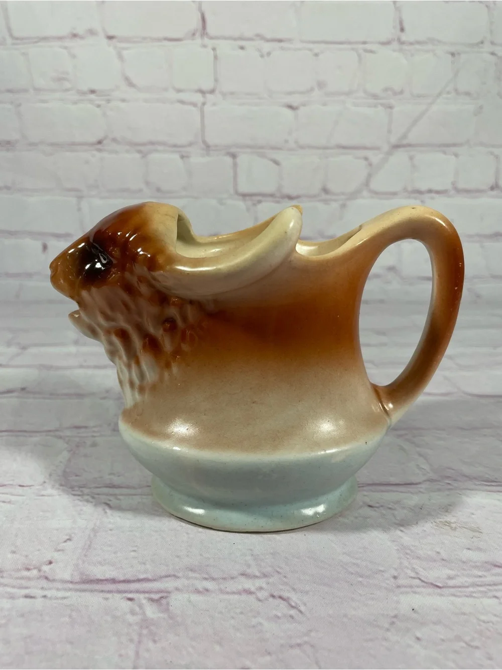 Vintage Royal Bruxonia Horned Buffalo Bison Ceramic Creamer Pitcher Austria